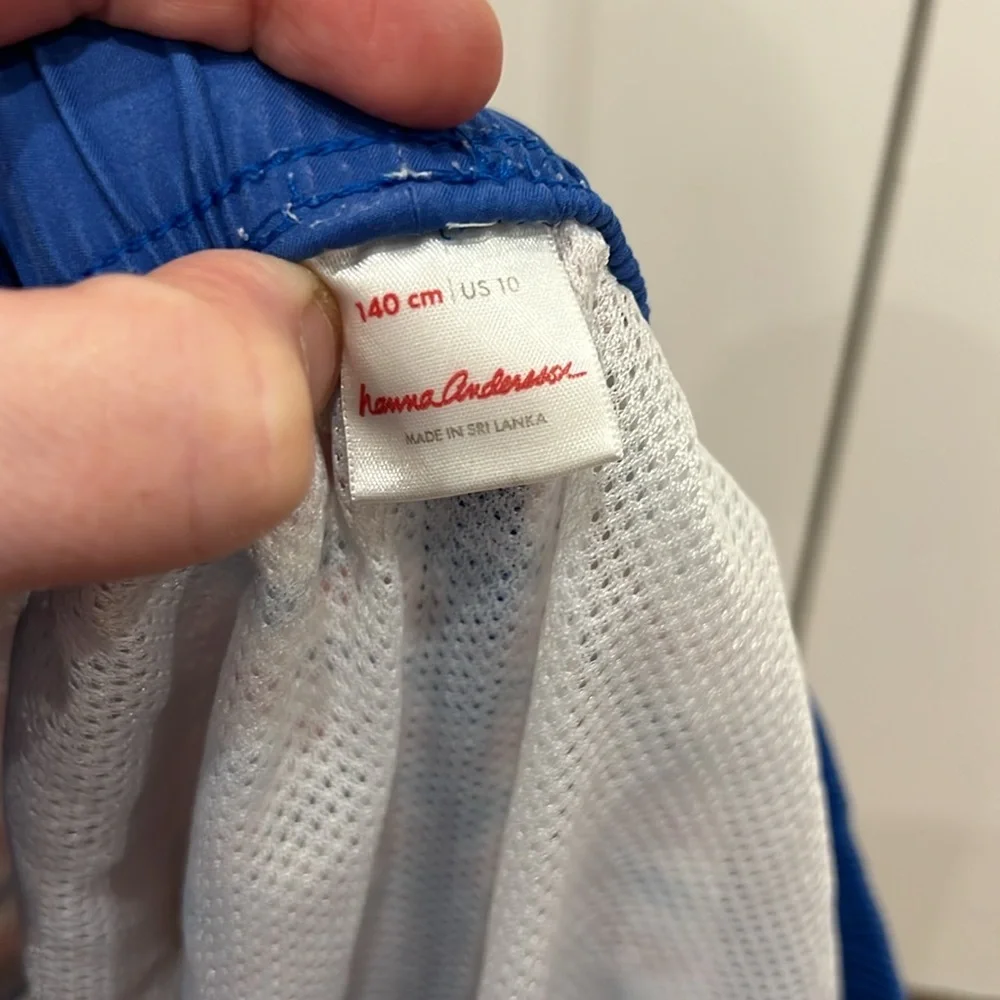 Hanna Andersson Red White and Blue Striped Kids Swim Trunks - Picture 5 of 7